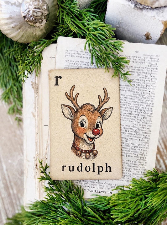 RUDOLPH Flash Card Vintage Christmas Farmhouse Decor Party