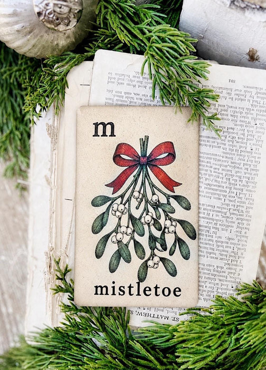 MISTLETOE Flash Card Vintage Christmas Farmhouse Decor Party