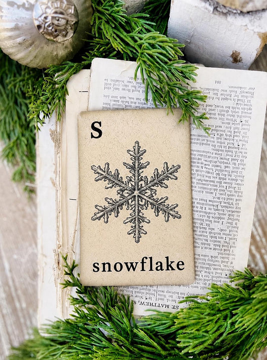 SNOWFLAKE Flash Card Vintage Christmas Farmhouse Decor Party