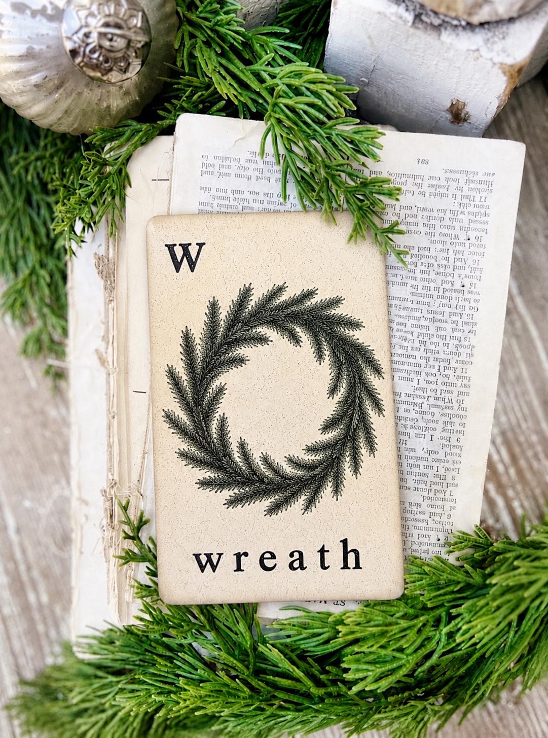 WREATH Flash Card Vintage Christmas Farmhouse Decor Party