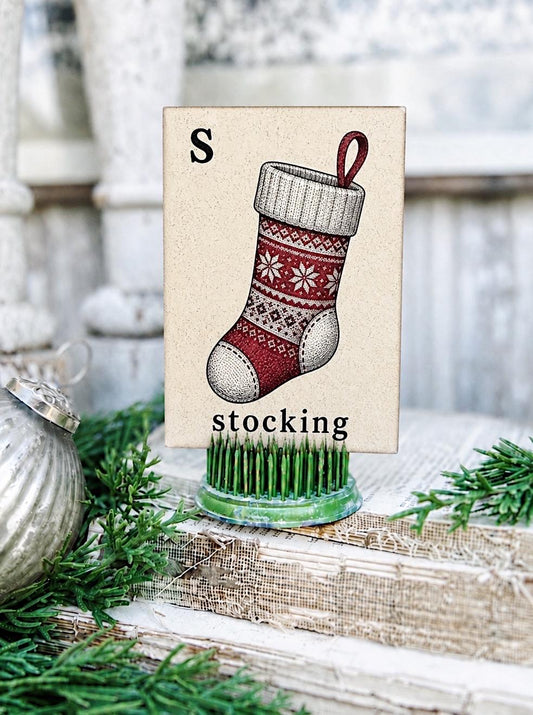 STOCKING Flash Card Vintage Christmas Farmhouse Decor Party