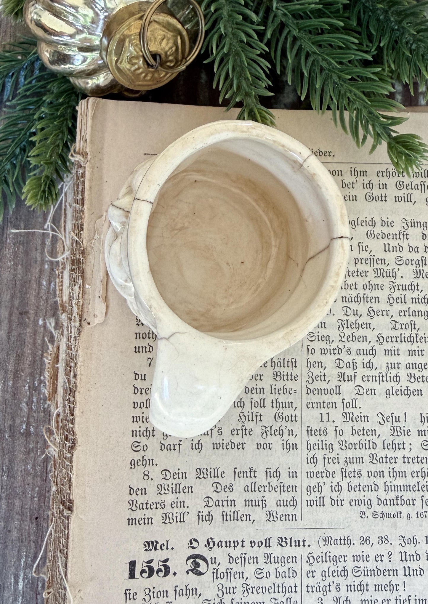 Vintage Ironstone Santa Claus Cup Mini Mug Santa Crazed Stained WHITE Farmhouse Christmas Decor JAPAN