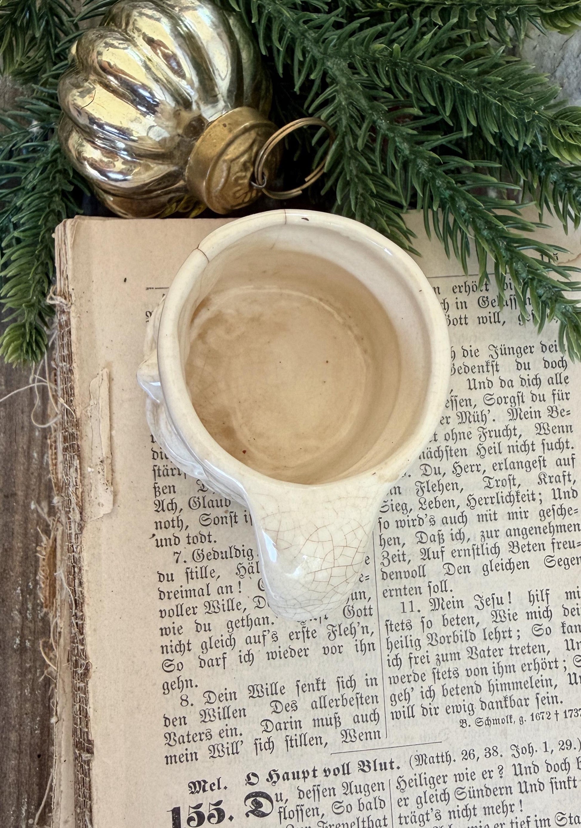 Vintage Ironstone Santa Claus Cup Mini Mug Santa Crazed Stained WHITE Farmhouse Christmas Decor JAPAN