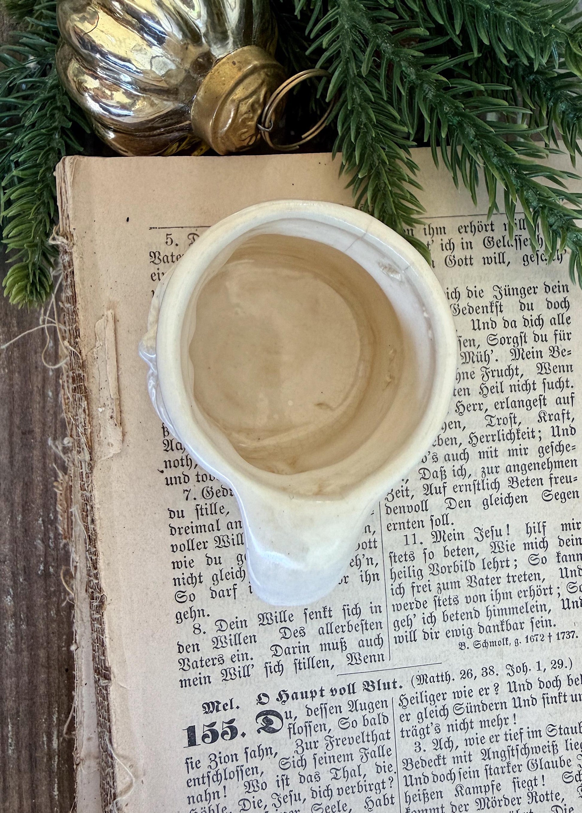 Vintage Ironstone Santa Claus Cup Mini Mug Santa Crazed Stained WHITE Farmhouse Christmas Decor JAPAN
