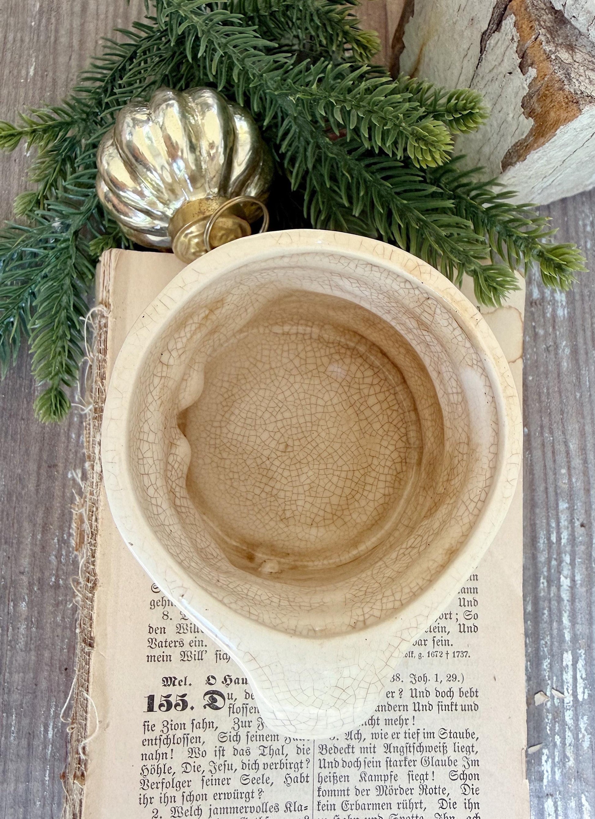 Vintage Ironstone Santa Claus Cup Mug FULL SIZE Creamy White Santa Farmhouse Christmas Decor RARE Japan Crazing Grungy Heavily Crazed