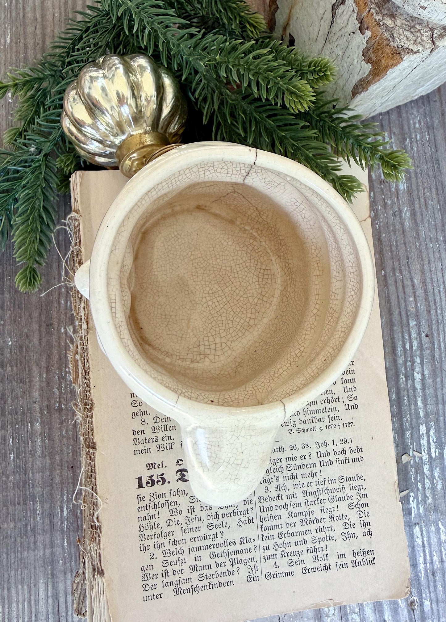 Vintage Ironstone Santa Claus Cup Mug FULL SIZE Creamy White Santa Farmhouse Christmas Decor RARE Japan Crazing Grungy Crazed