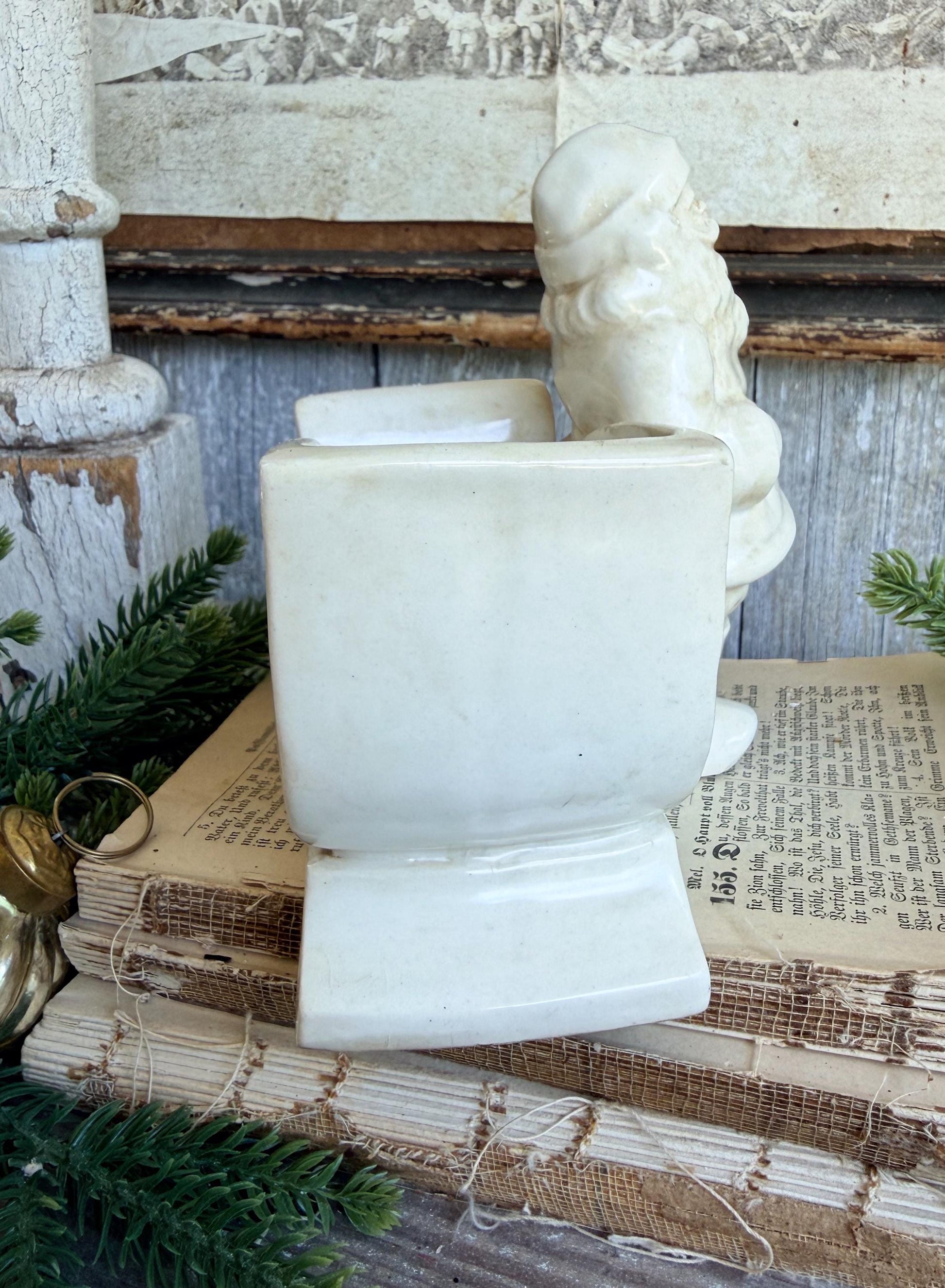 Vintage SANTA SLEIGH PLANTER White Ironstone Farmhouse Christmas Decor Japan