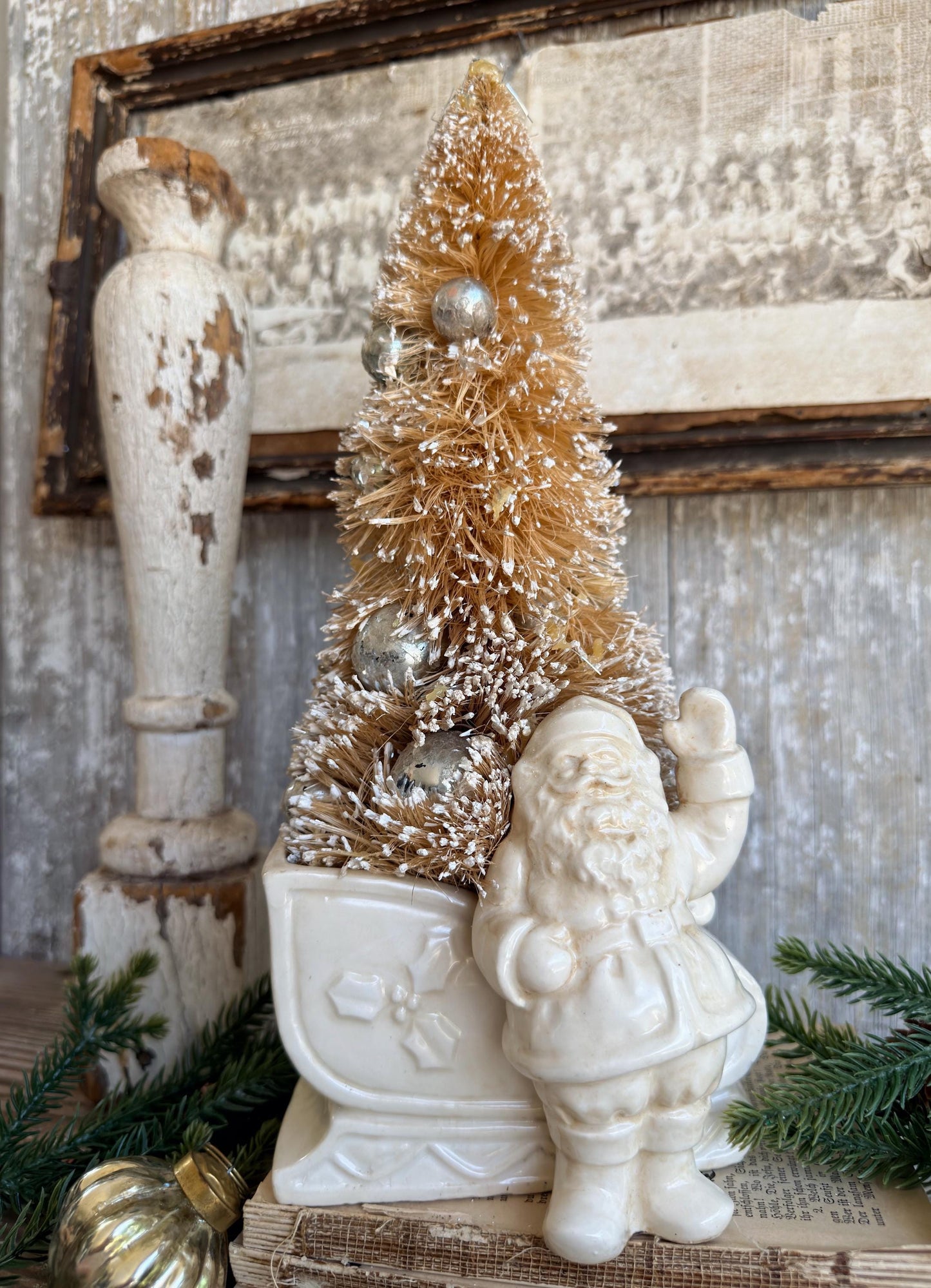 Vintage SANTA SLEIGH PLANTER White Ironstone Farmhouse Christmas Decor Japan