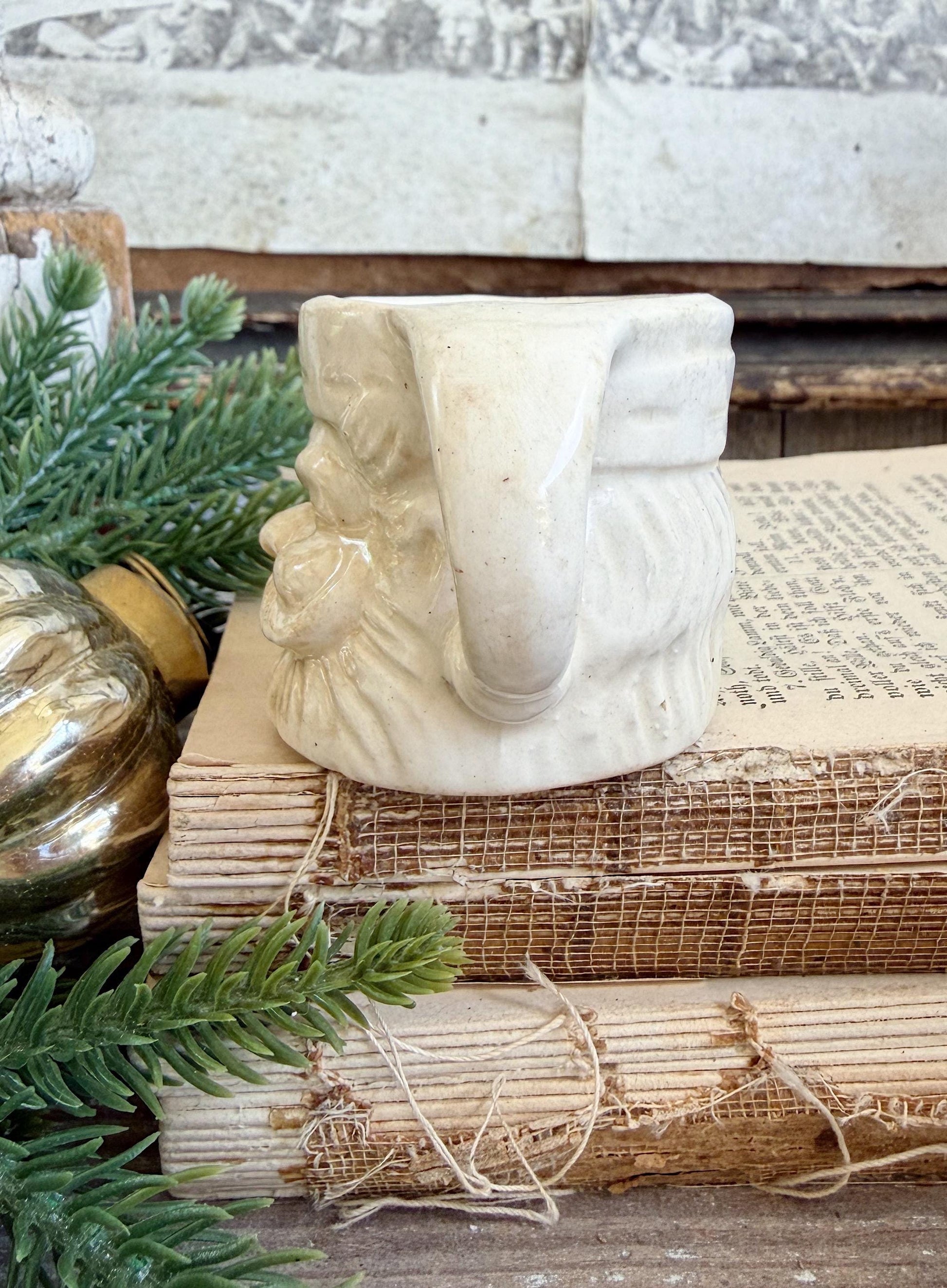 Vintage Ironstone Santa Claus Cup Mini Mug Santa Crazed Stained WHITE Farmhouse Christmas Decor JAPAN