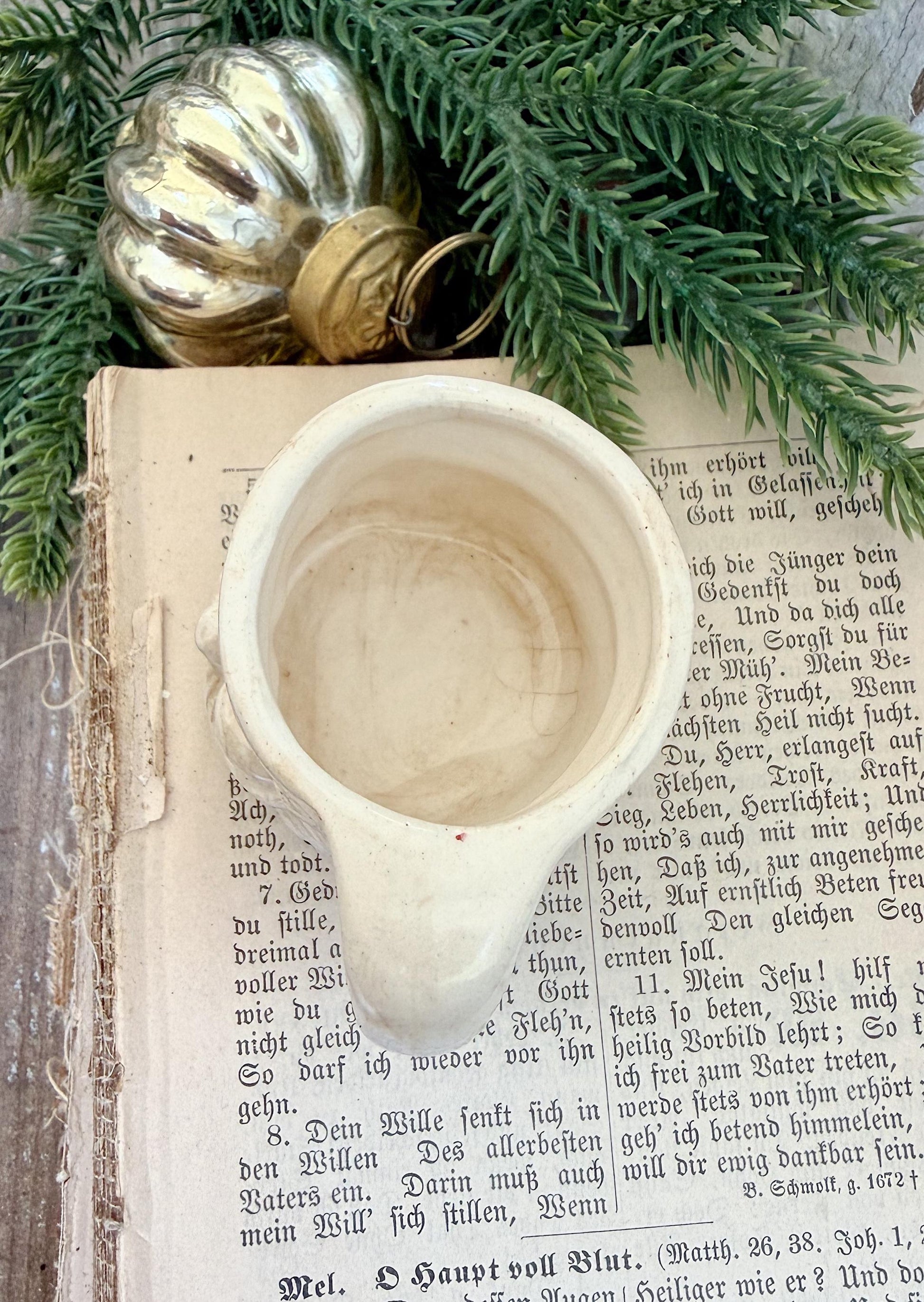 Vintage Ironstone Santa Claus Cup Mini Mug Santa Crazed Stained WHITE Farmhouse Christmas Decor JAPAN