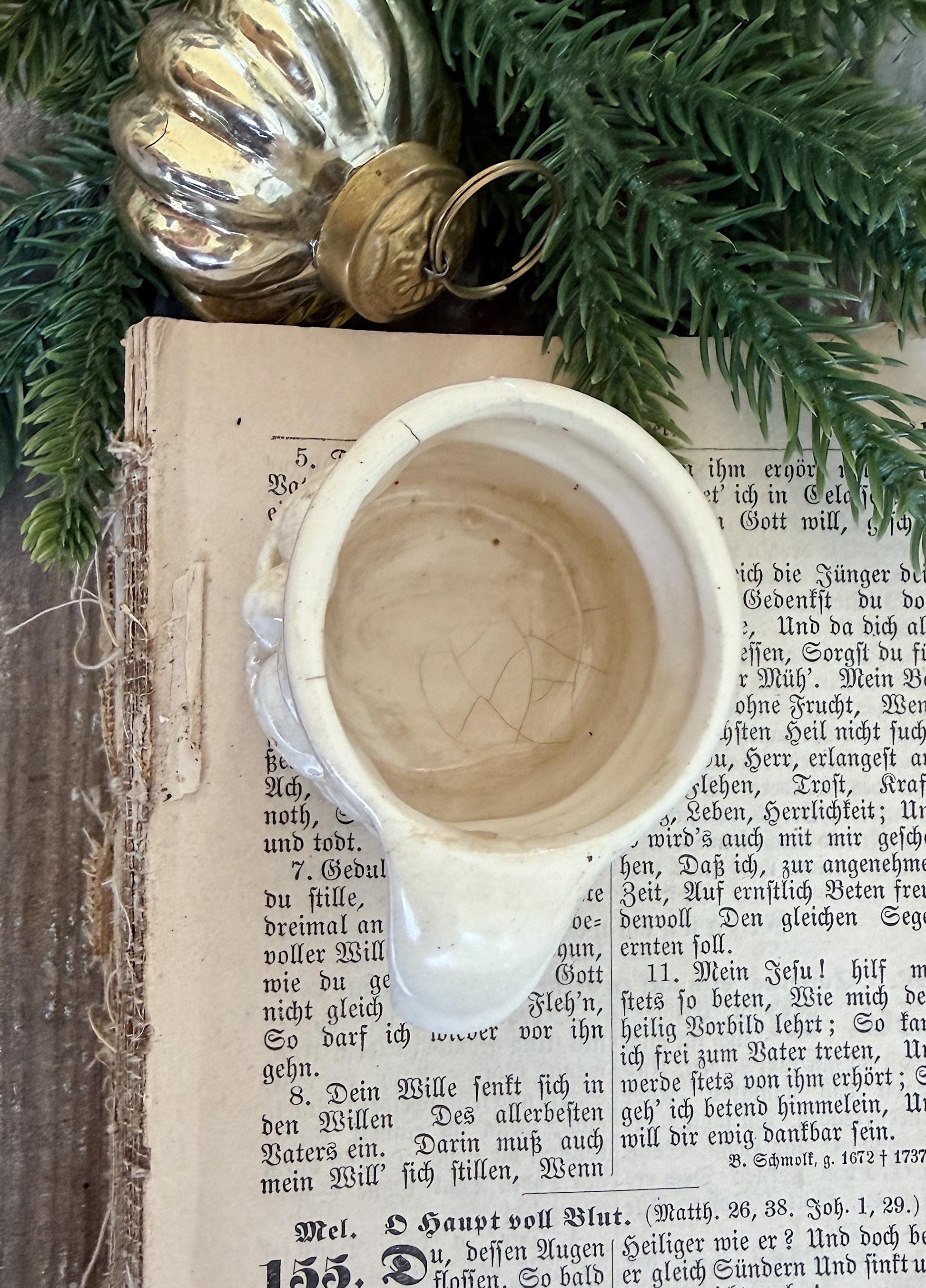 Vintage Ironstone Santa Claus Cup Mini Mug Santa Crazed Stained WHITE Farmhouse Christmas Decor JAPAN