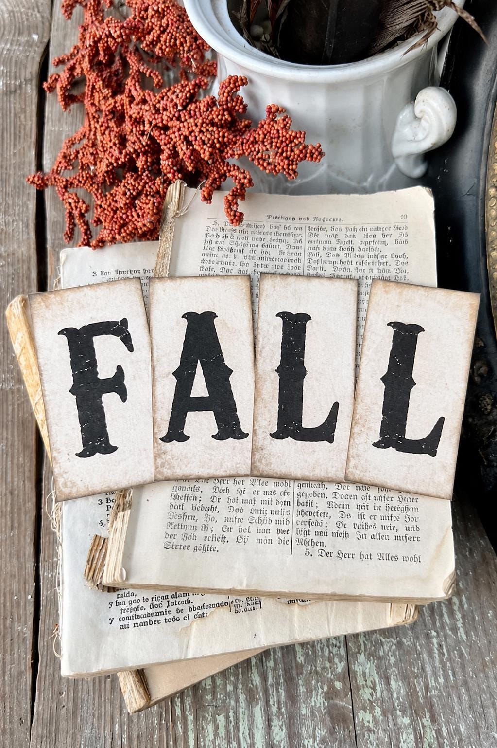 FALL Letters BLACK Card Sign Set Farmhouse Decor Cardstock Vintage Style Church