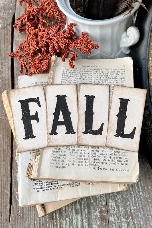 FALL Letters BLACK Card Sign Set Farmhouse Decor Cardstock Vintage Style Church