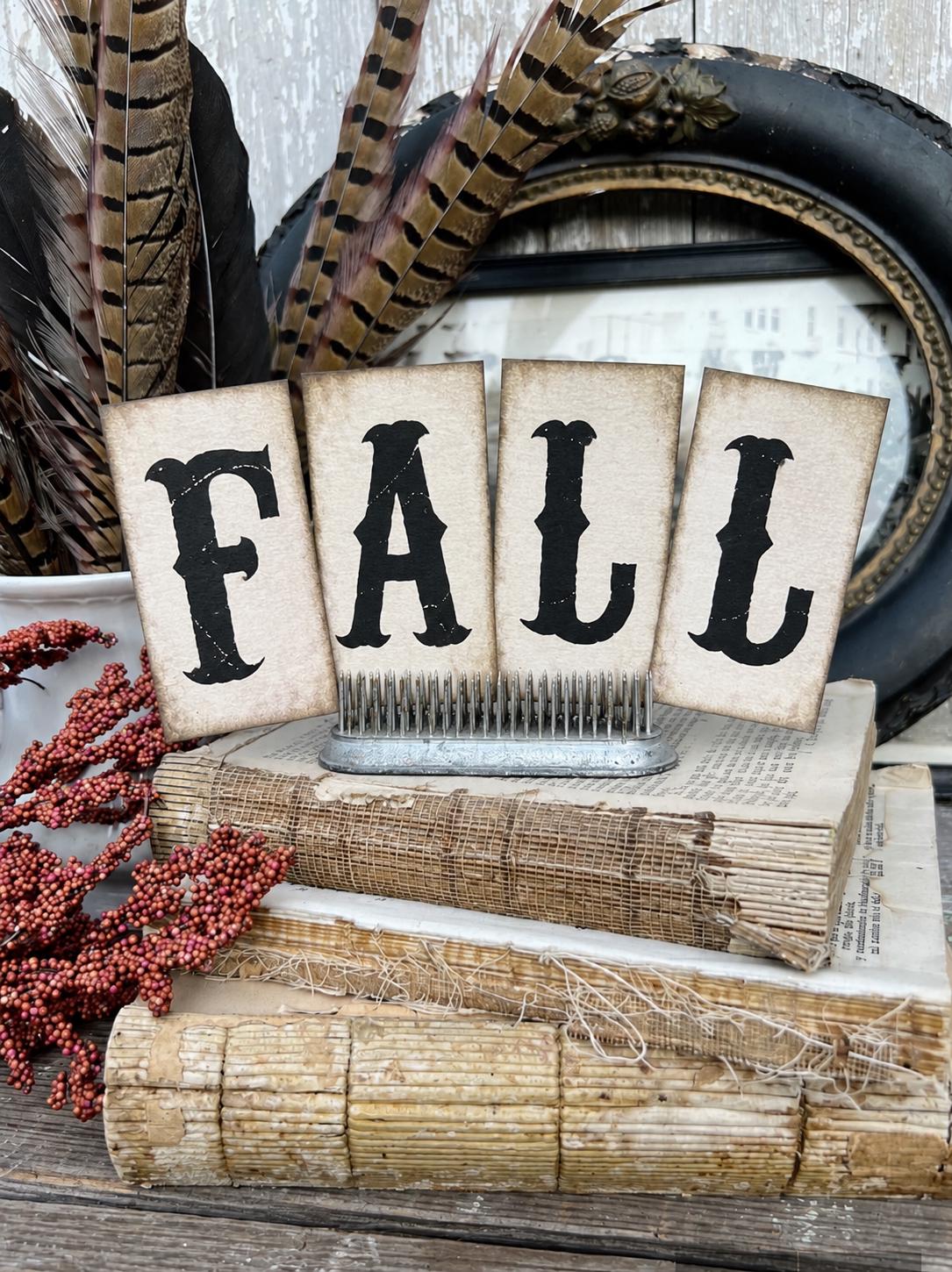 FALL Letters BLACK Card Sign Set Farmhouse Decor Cardstock Vintage Style Church