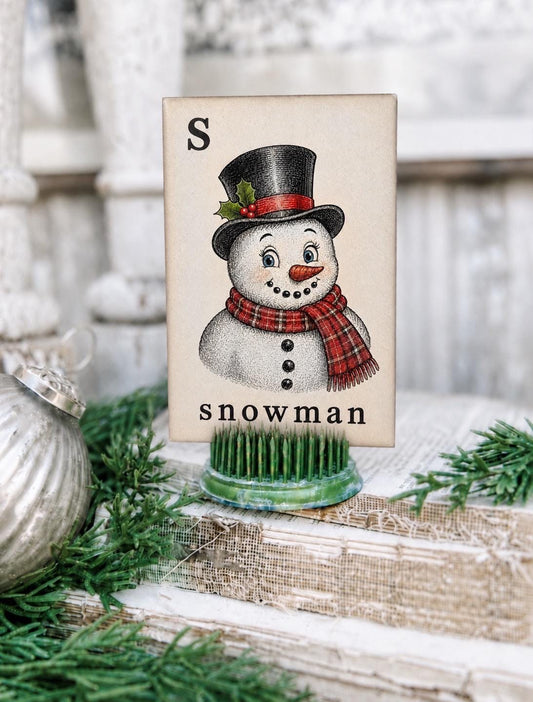 SNOWMAN Flash Card Vintage Christmas Farmhouse Decor Party