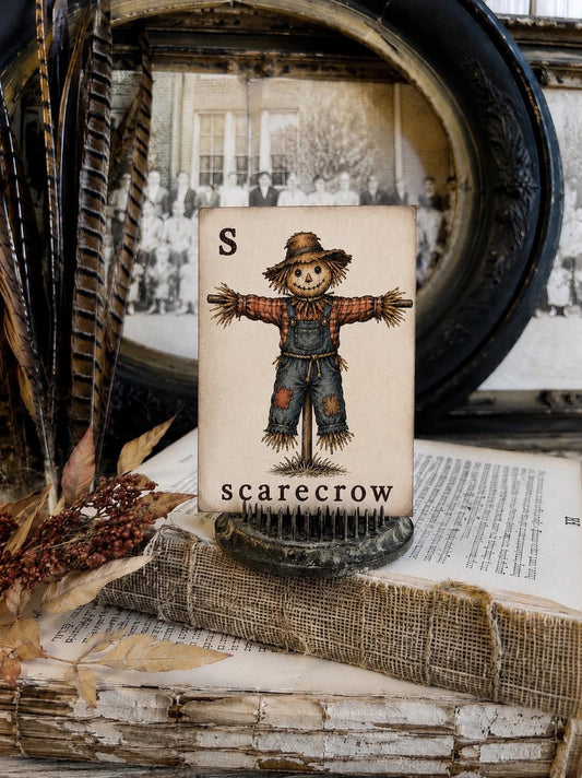 SCARECROW Flash Card Vintage Farmhouse Fall Thanksgiving Autumn Decor Party