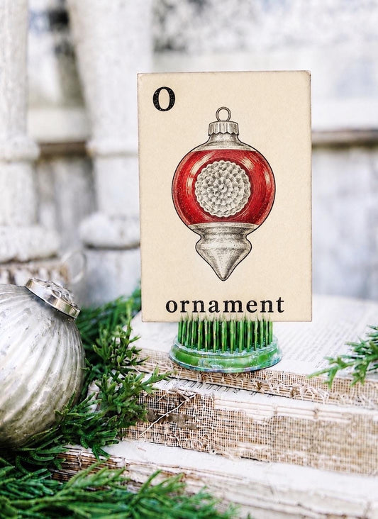 ORNAMENT Flash Card RED Vintage Christmas Farmhouse Decor Party