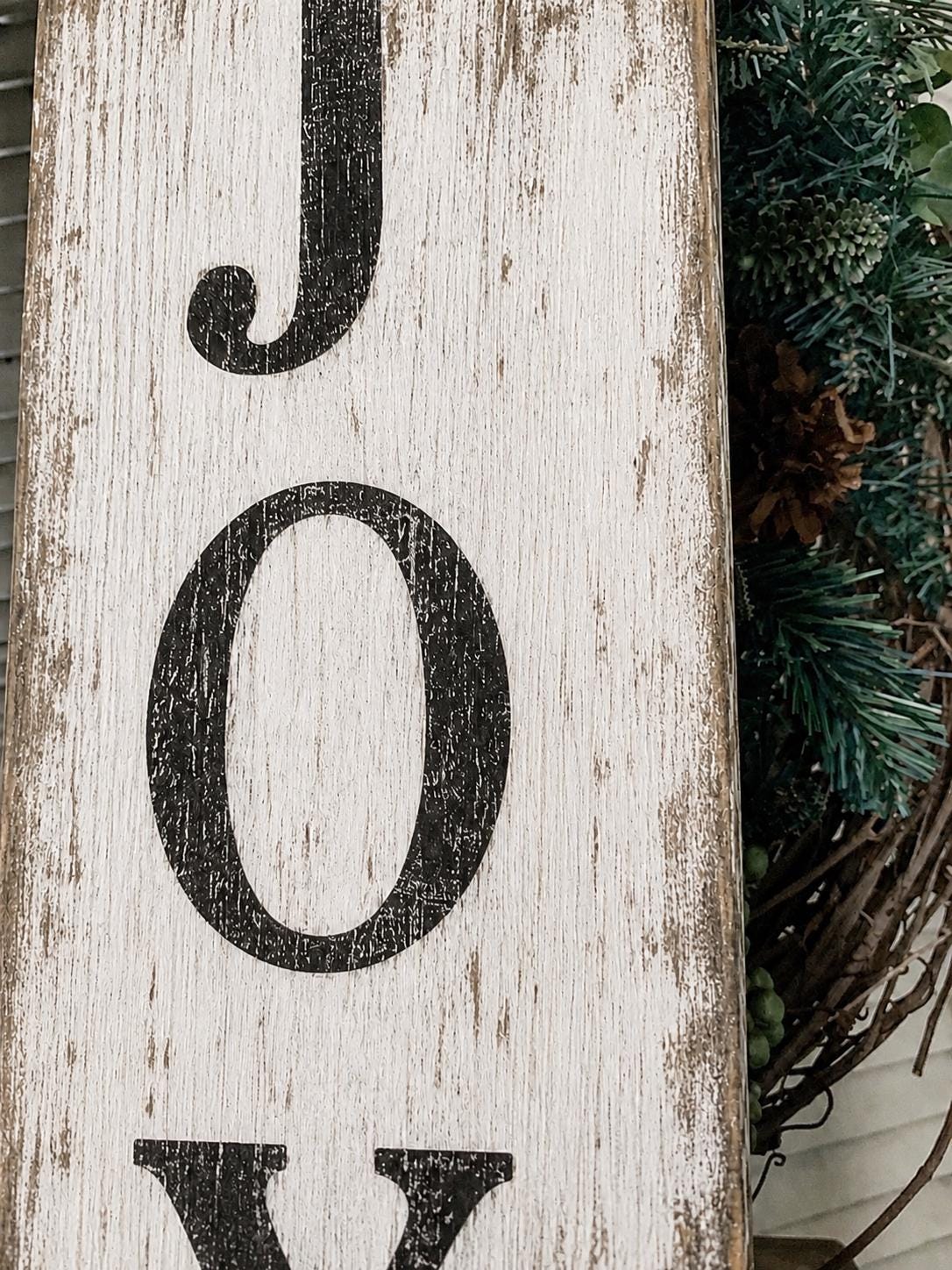 JOY Christmas Farmhouse Sign Painted Salvage Barn Wood Reclaimed Primitive White Chippy Paint Architectural Farmhouse Decor