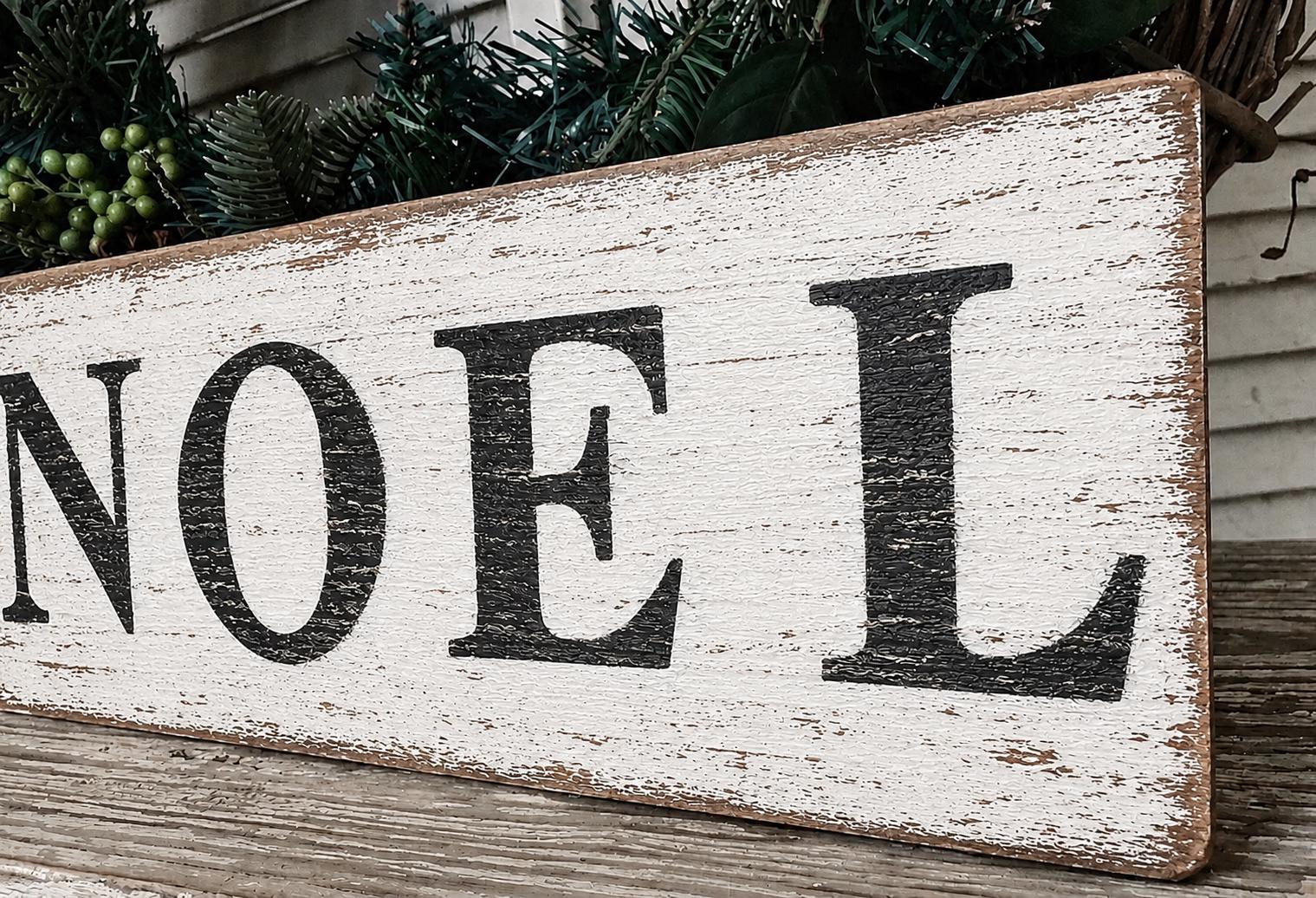 NOEL Christmas Farmhouse Sign Painted Salvage Barn Wood Reclaimed Primitive White Chippy Black Paint Architectural Farmhouse Decor