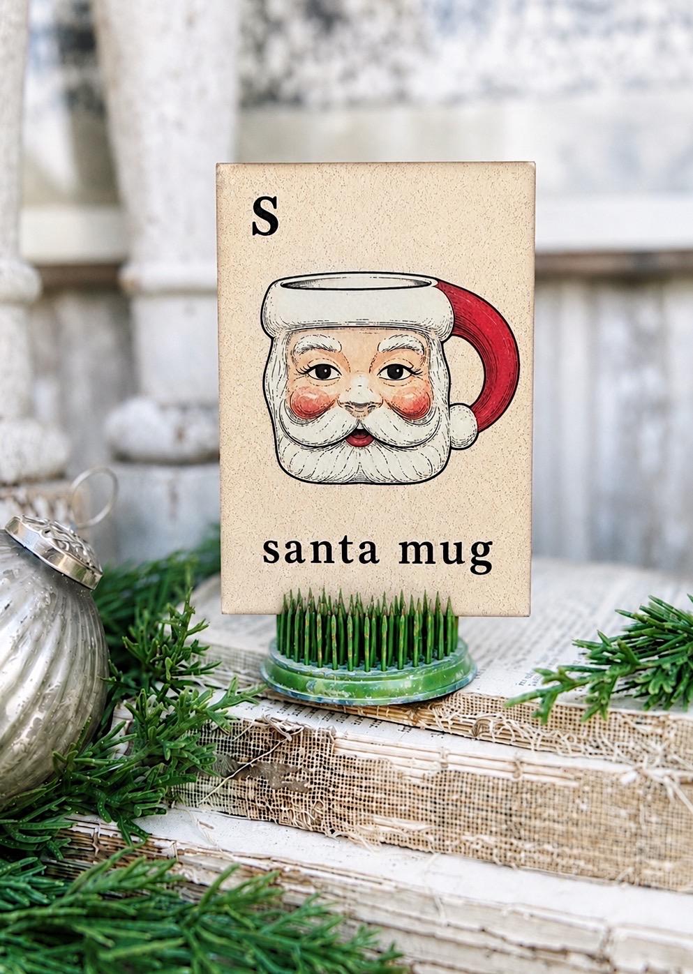 SANTA MUG Flash Card Vintage Christmas Farmhouse Decor Party