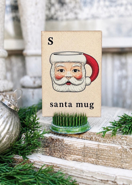SANTA MUG Flash Card Vintage Christmas Farmhouse Decor Party