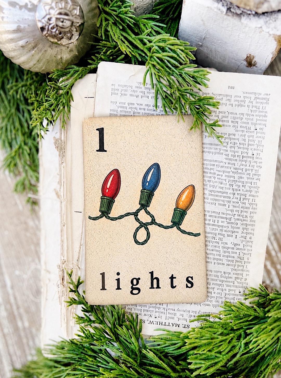 LIGHTS Flash Card Vintage Christmas Farmhouse Decor Party