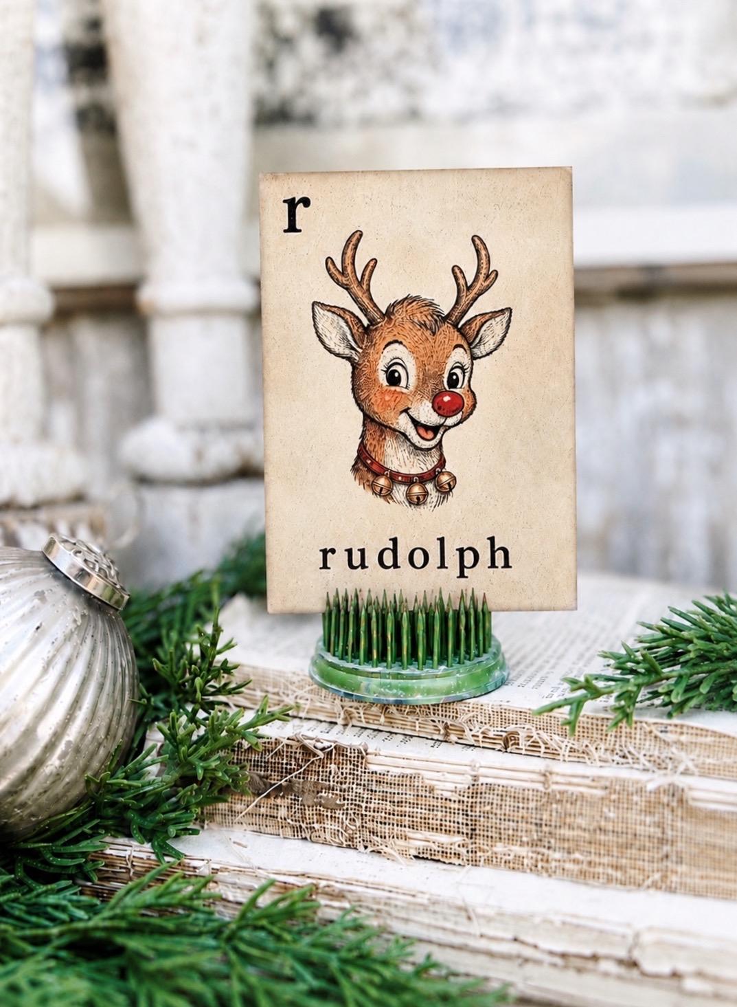 RUDOLPH Flash Card Vintage Christmas Farmhouse Decor Party