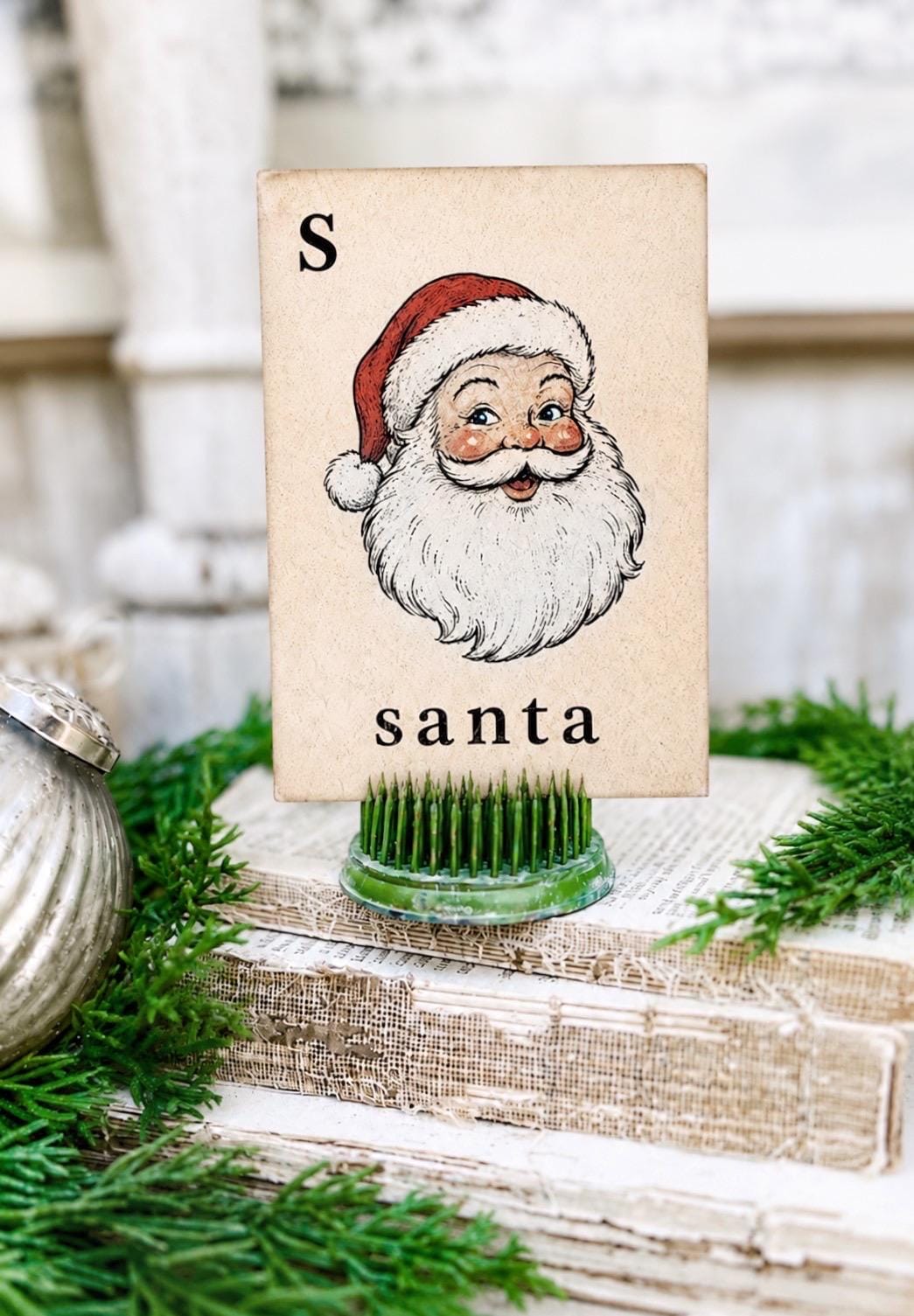 SANTA Flash Card Vintage Christmas Farmhouse Decor Party
