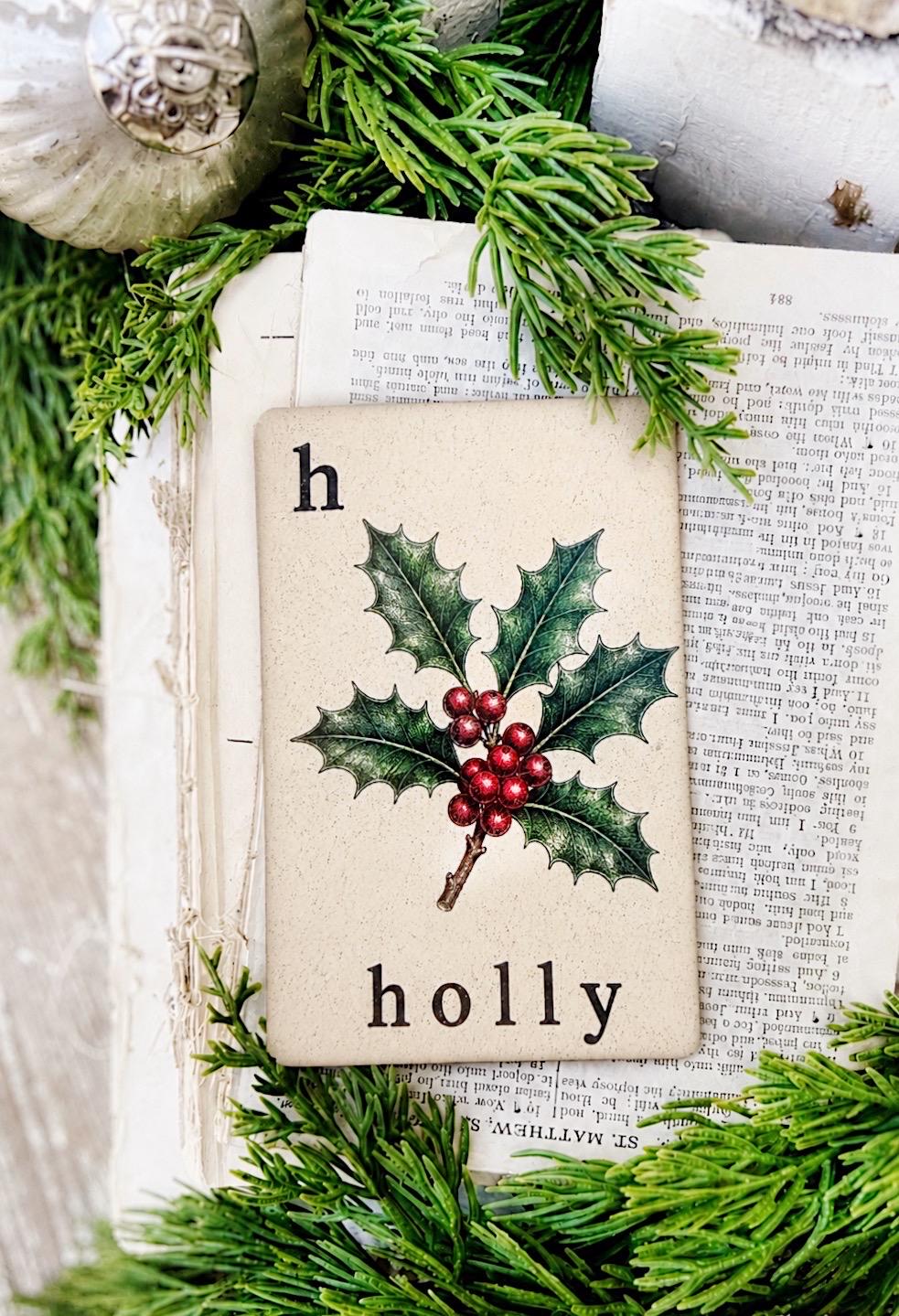 HOLLY Flash Card Vintage Christmas Farmhouse Decor Party