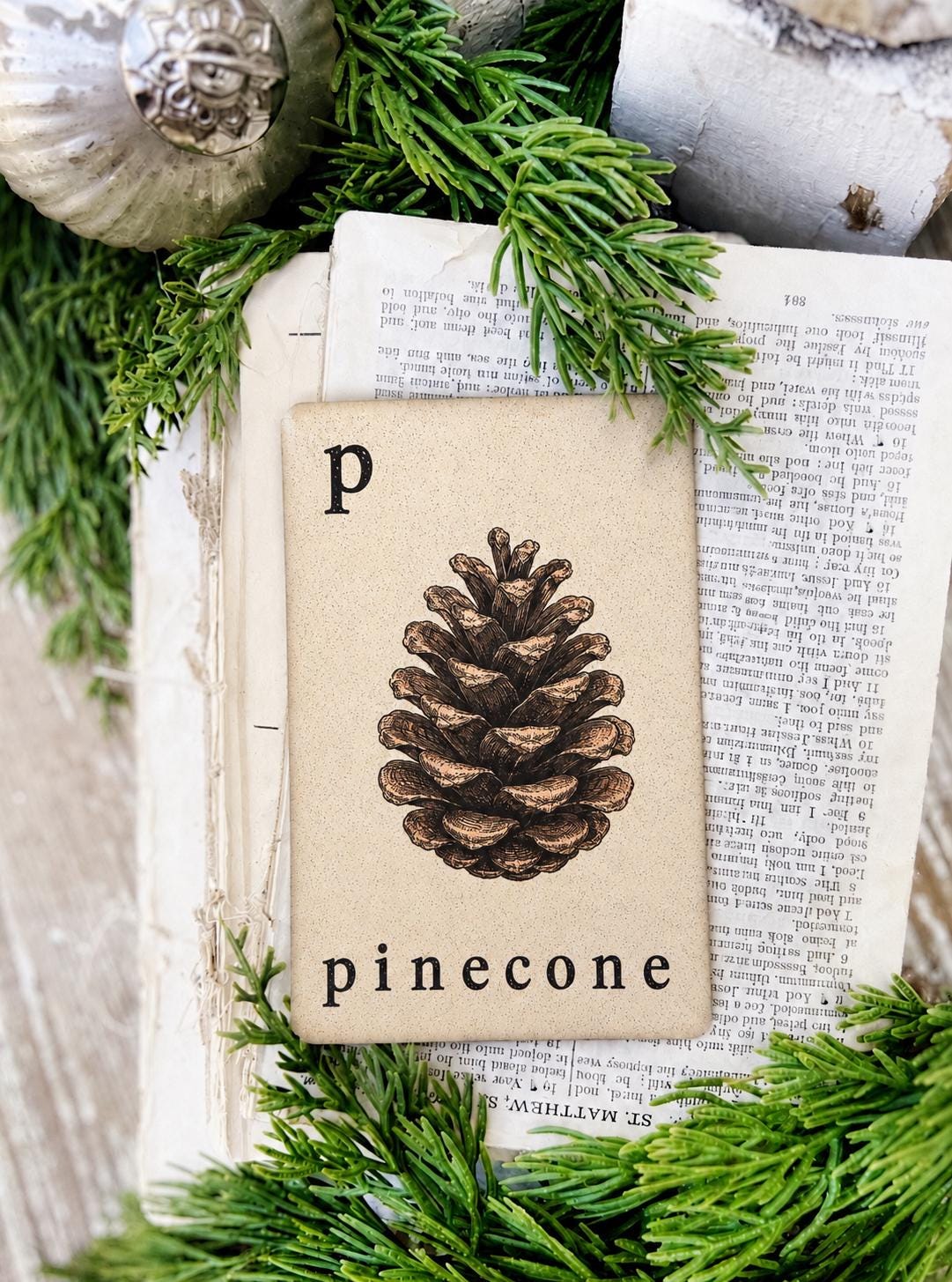 PINECONE Flash Card Vintage Christmas Farmhouse Decor Party