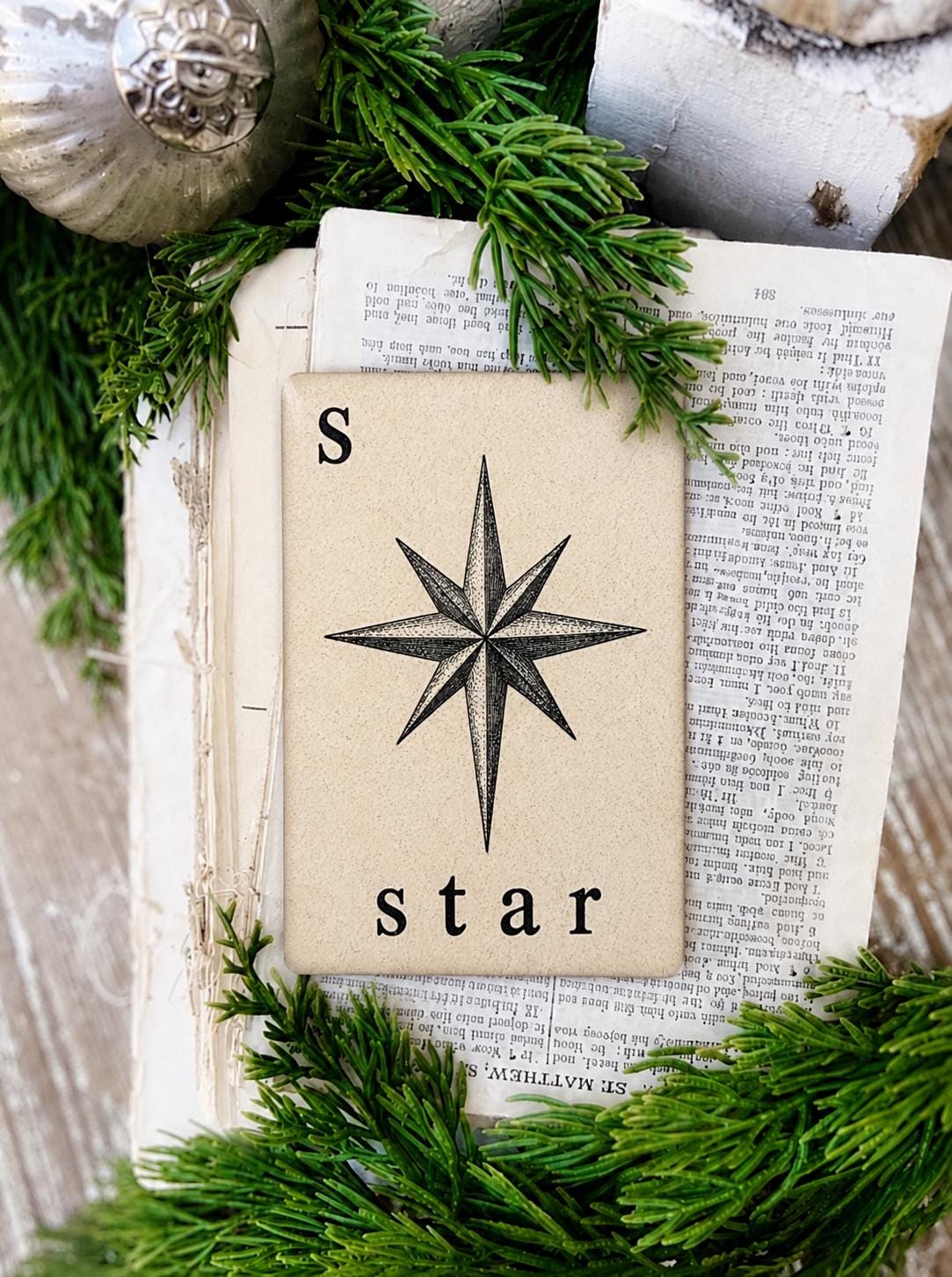 STAR Flash Card Vintage Christmas Farmhouse Decor Party