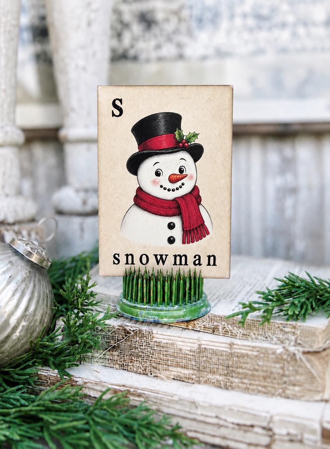 SNOWMAN Flash Card Vintage Christmas Farmhouse Decor Party