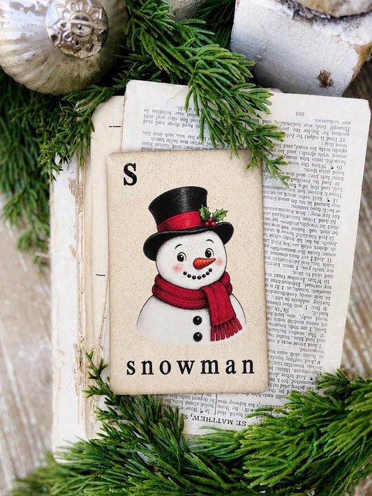 SNOWMAN Flash Card Vintage Christmas Farmhouse Decor Party