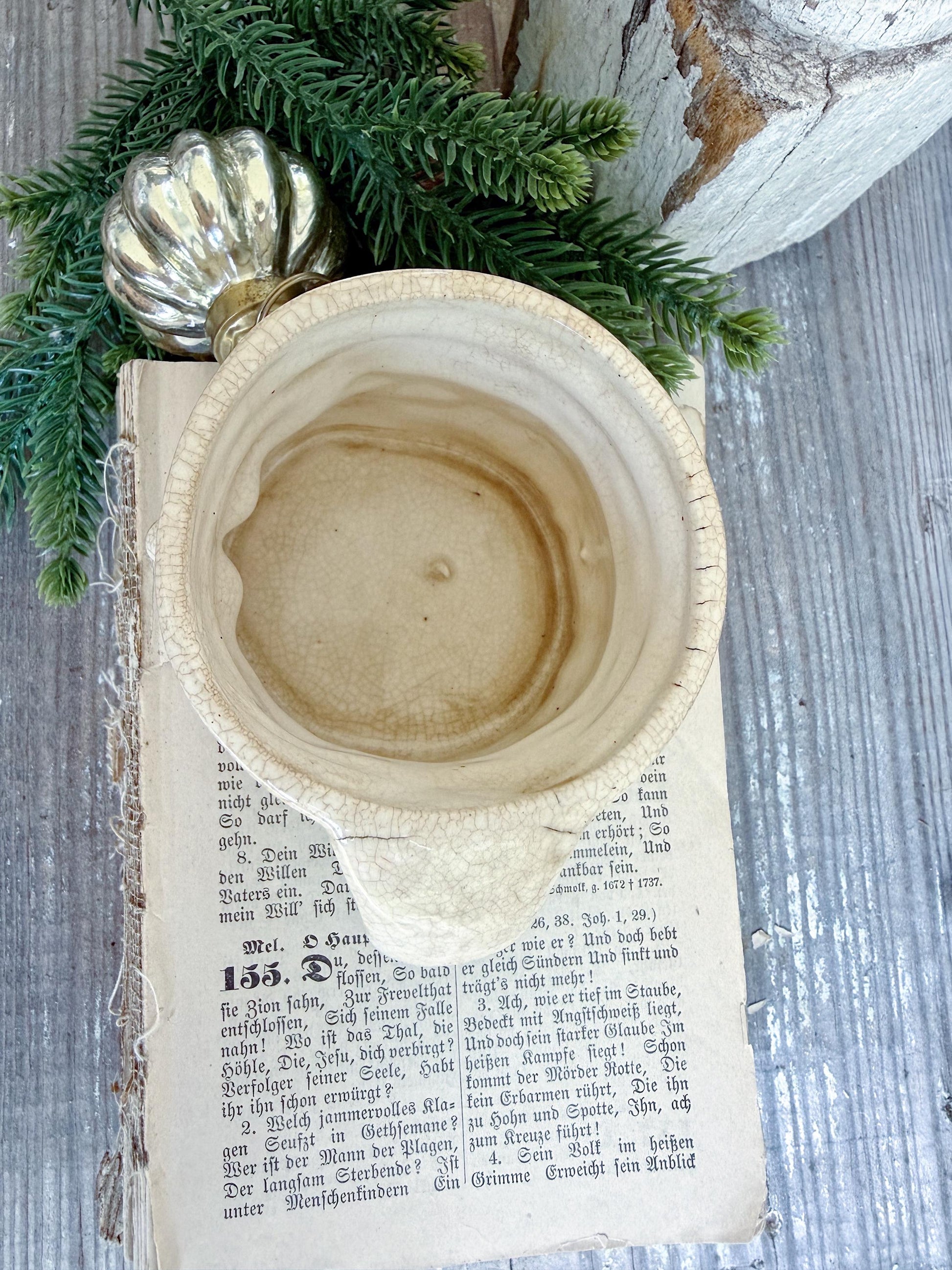 Vintage Ironstone Santa Claus Cup Mug FULL SIZE Creamy White Santa Farmhouse Christmas Decor RARE Japan Crazing Grungy Heavily Crazed