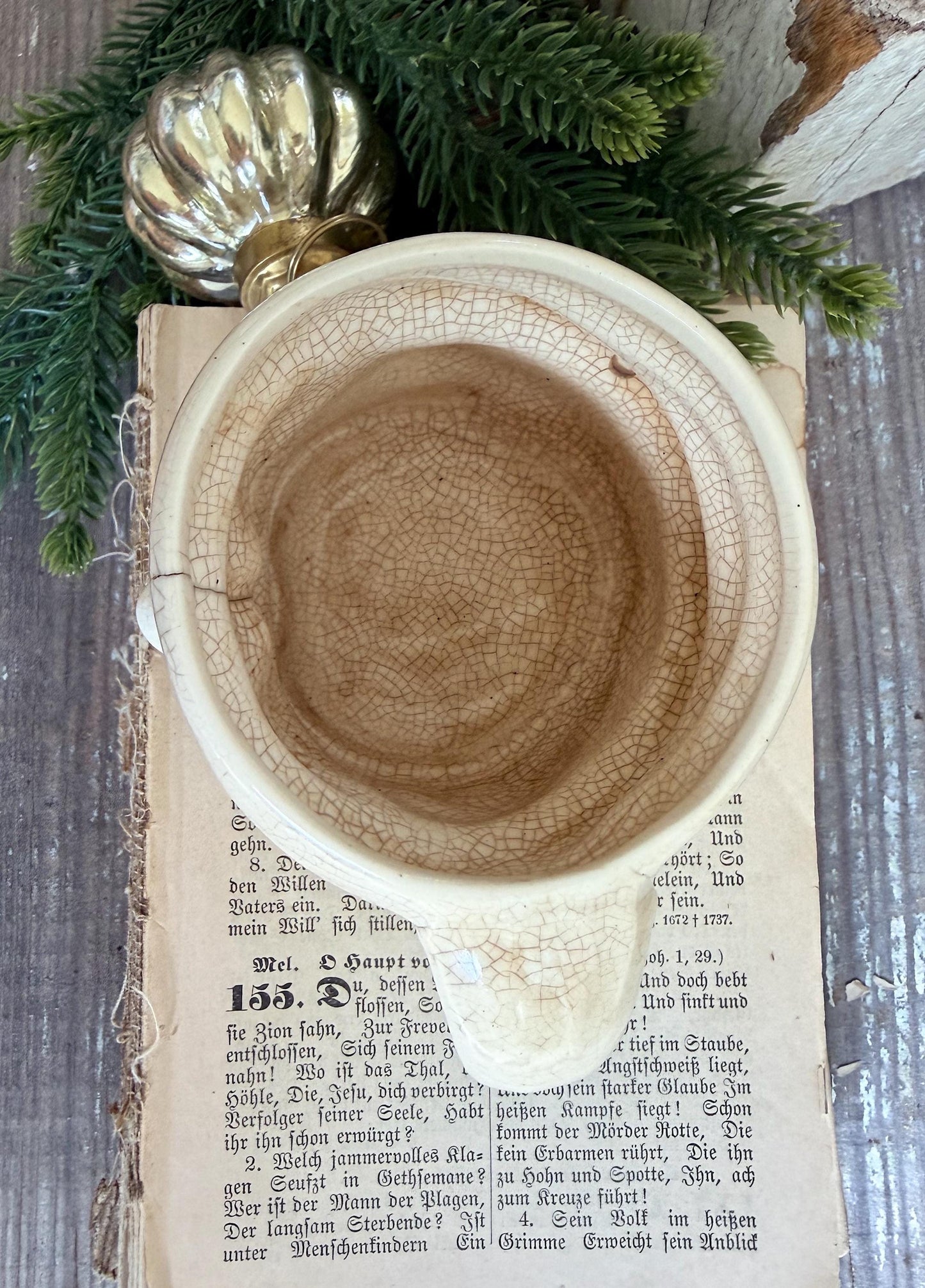 Vintage Ironstone Santa Claus Cup Mug FULL SIZE Creamy White Santa Farmhouse Christmas Decor RARE Japan Crazing Grungy Crazed