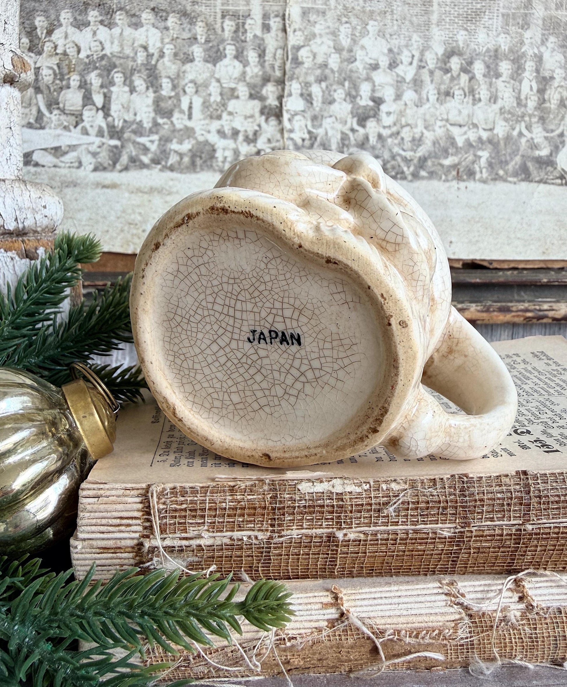 Vintage Ironstone Santa Claus Cup Mug FULL SIZE Creamy White Santa Farmhouse Christmas Decor RARE Japan Crazing Grungy Crazed