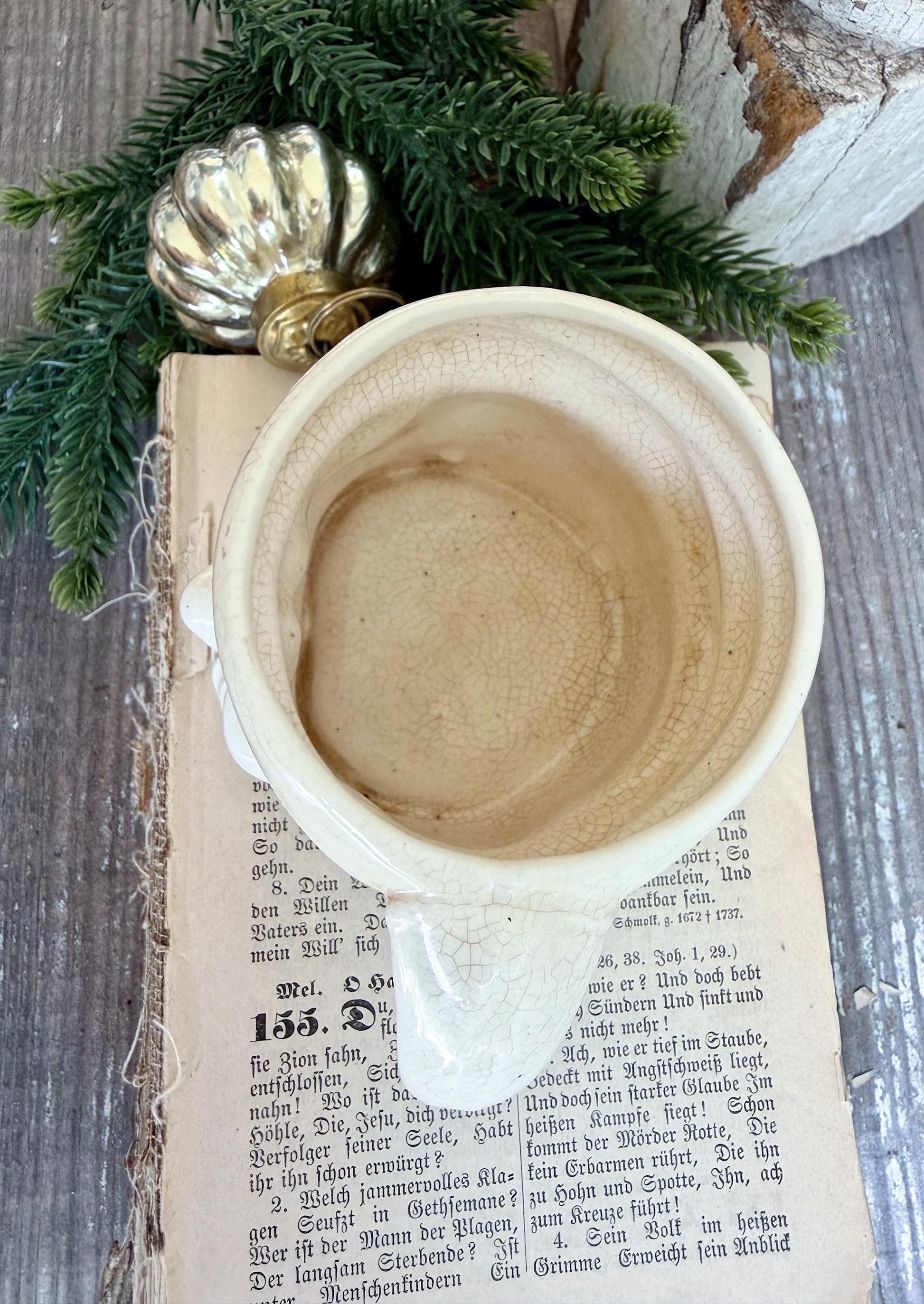 Vintage Ironstone Santa Claus Cup Mug FULL SIZE Creamy White Santa Farmhouse Christmas Decor RARE Japan Crazing Grungy Crazed