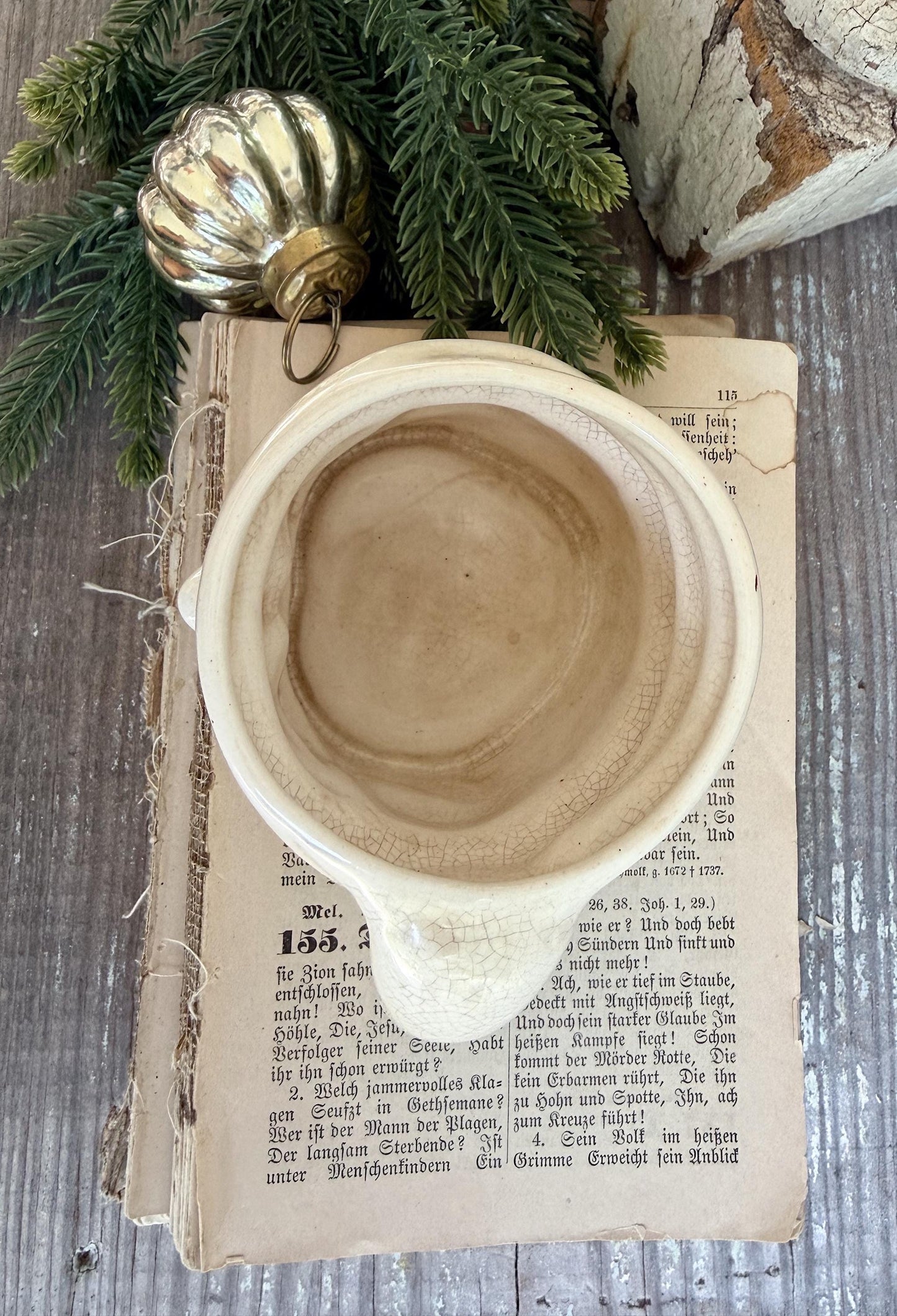 Vintage Ironstone Santa Claus Cup Mug FULL SIZE Creamy White Santa Farmhouse Christmas Decor RARE Japan Crazing Grungy Crazed