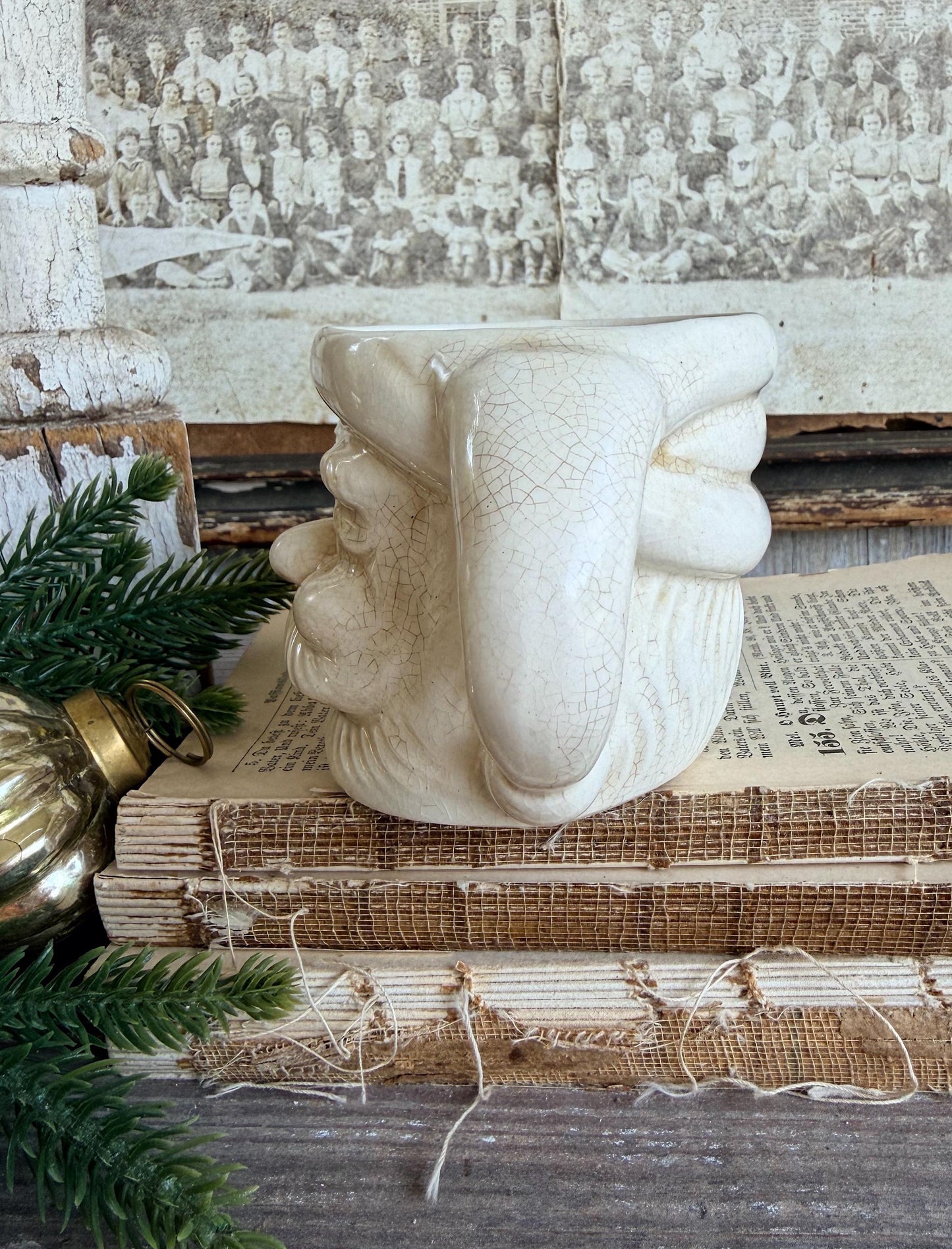 Vintage Ironstone Santa Claus Cup Mug FULL SIZE Creamy White Santa Farmhouse Christmas Decor RARE Japan Crazing Grungy Crazed