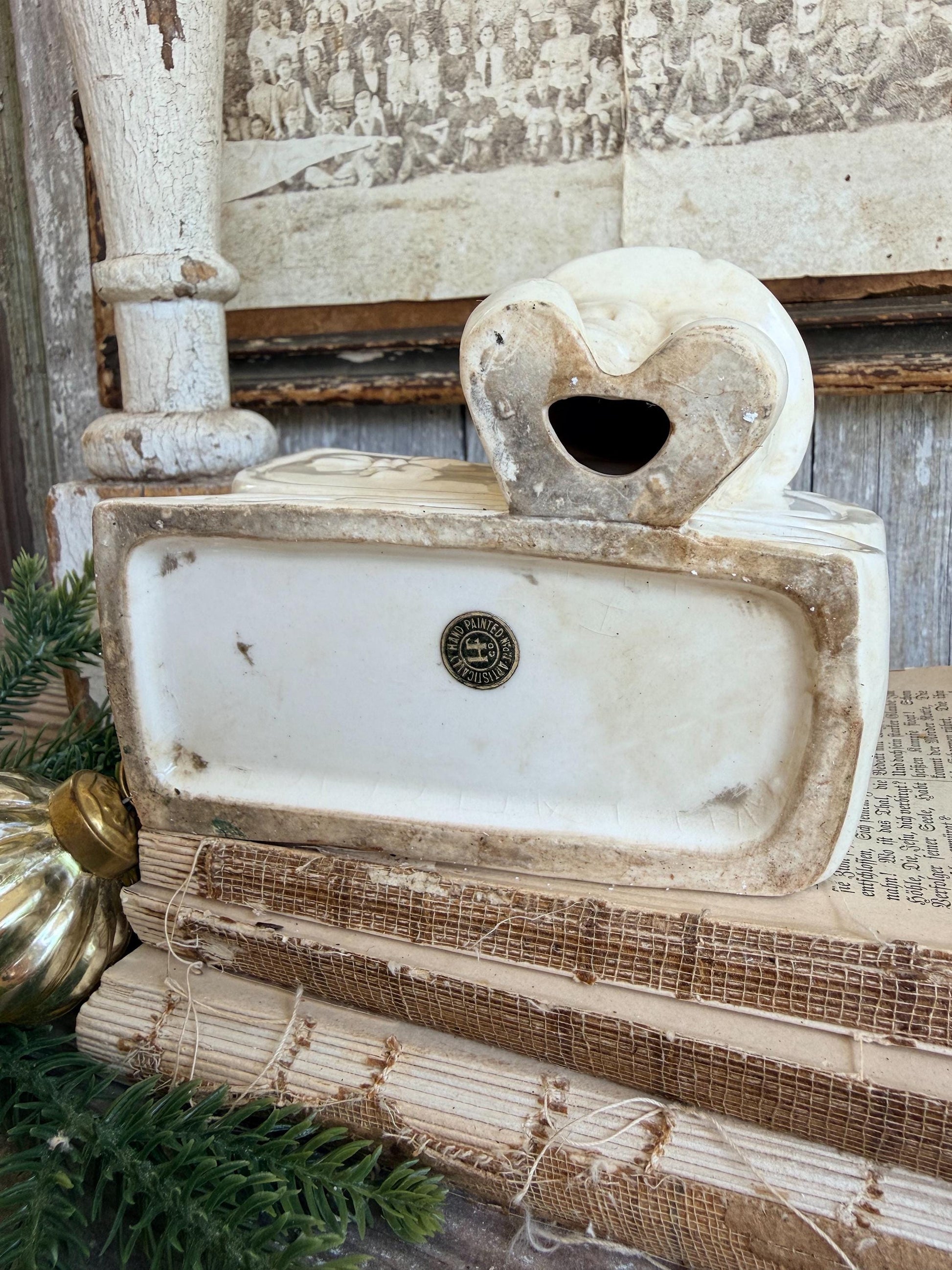Vintage SANTA SLEIGH PLANTER White Ironstone Farmhouse Christmas Decor Japan