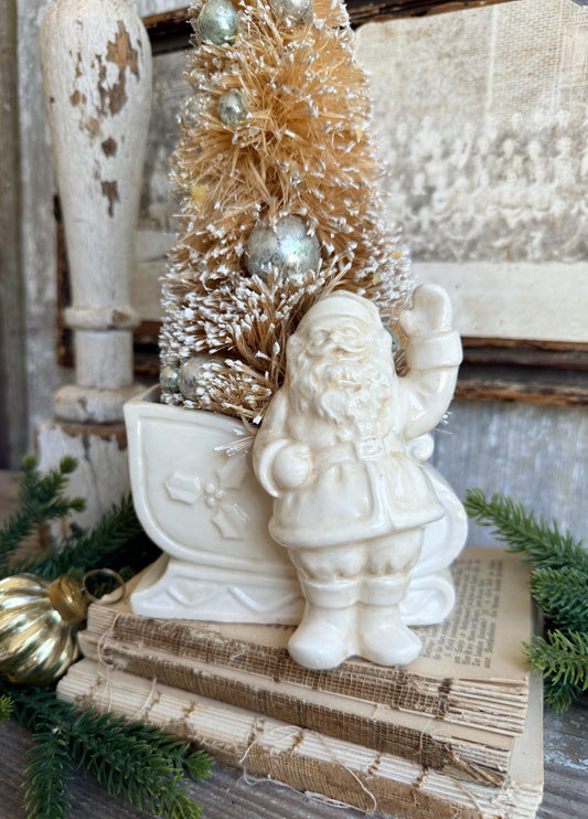 Vintage SANTA SLEIGH PLANTER White Ironstone Farmhouse Christmas Decor Japan