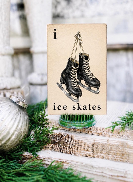 ICE SKATES Flash Card Vintage Christmas Farmhouse Decor Party