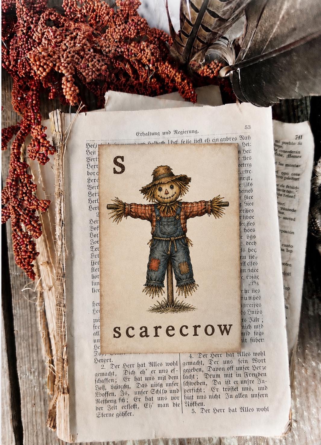 SCARECROW Flash Card Vintage Farmhouse Fall Thanksgiving Autumn Decor Party