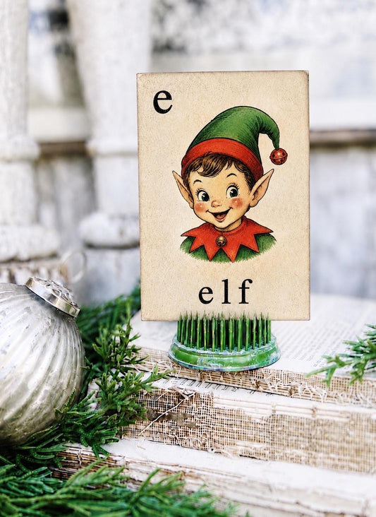 ELF Flash Card Vintage Christmas Farmhouse Decor Party
