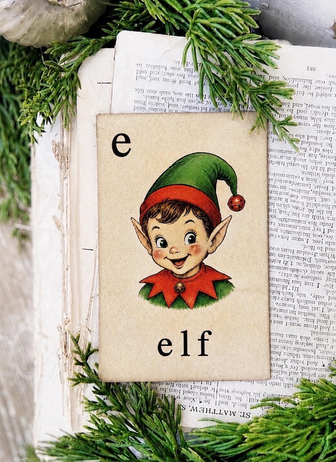 ELF Flash Card Vintage Christmas Farmhouse Decor Party
