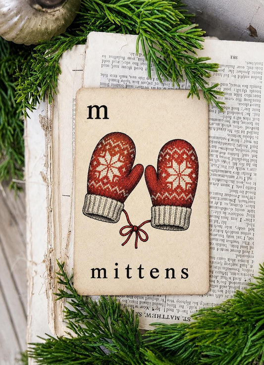 MITTENS Flash Card Vintage Christmas Farmhouse Decor Party