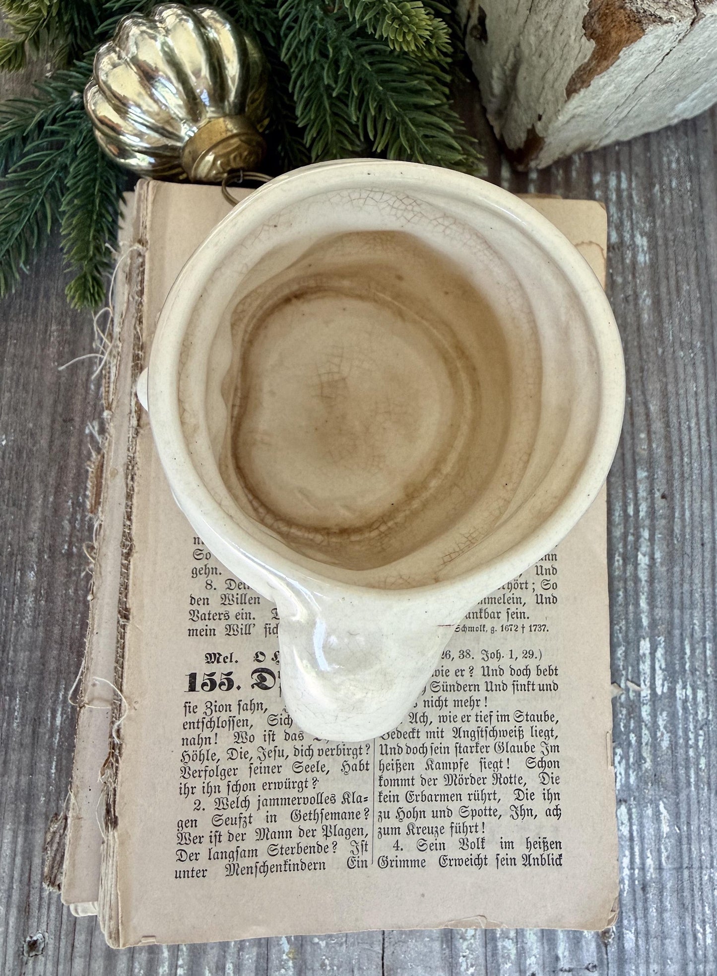 Vintage Ironstone Santa Claus Cup Mug FULL SIZE Creamy White Santa Farmhouse Christmas Decor RARE Japan Crazing Grungy Crazed