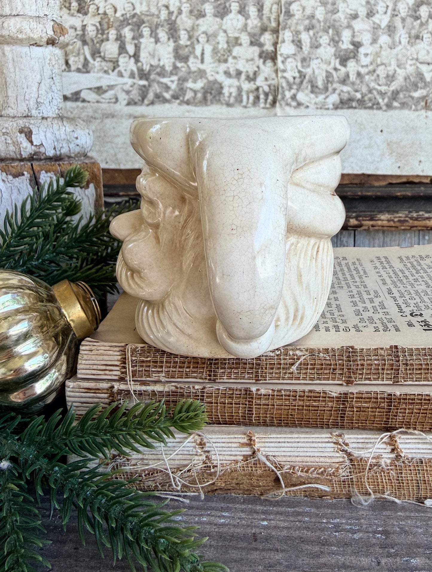 Vintage Ironstone Santa Claus Cup Mug FULL SIZE Creamy White Santa Farmhouse Christmas Decor RARE Japan Crazing Grungy Crazed