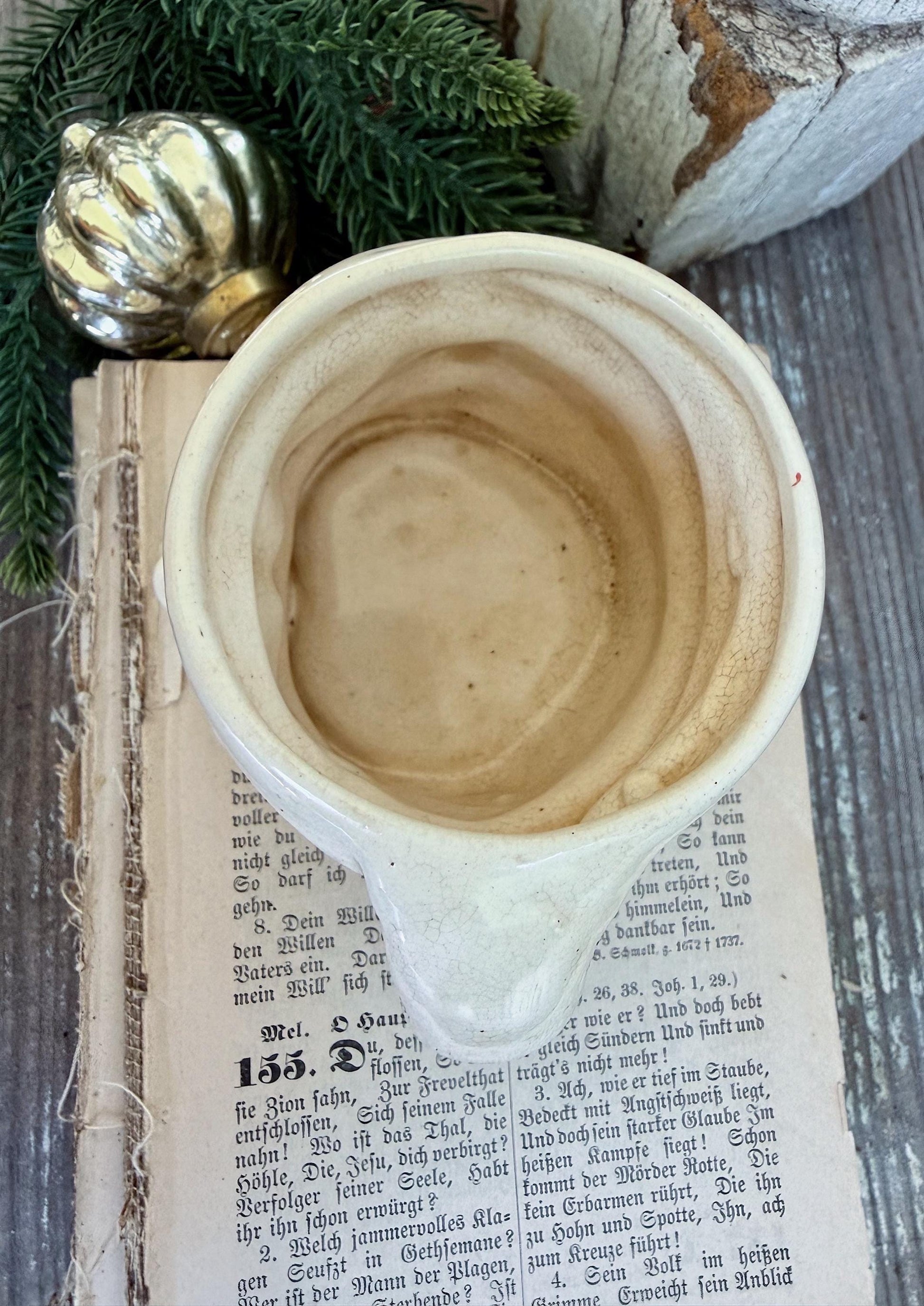 Vintage Ironstone Santa Claus Cup Mug FULL SIZE Creamy White Santa Farmhouse Christmas Decor RARE Japan Crazing Grungy Crazed