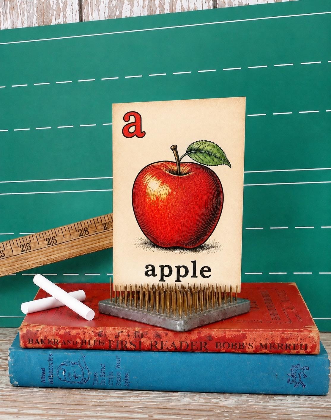 APPLE School Flash Card Vintage Illustration Classroom Schoolhouse Decor